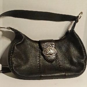 Brighton Black leather bag,whip stitch,silver hardware,Croc embossed strap